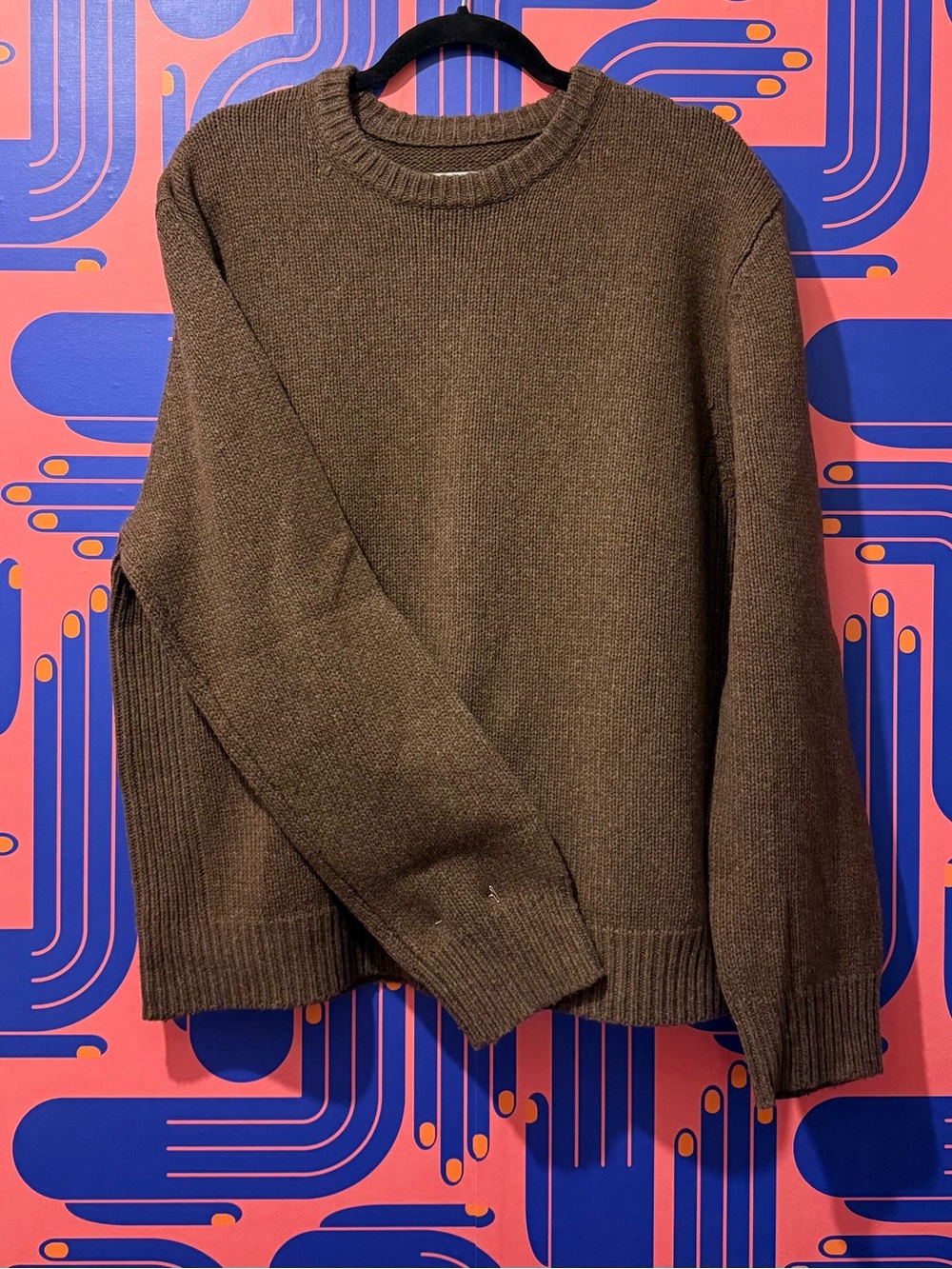 Frank & Oak Classic Crewneck Lambswool Knit Sweater in Chocolate Brown